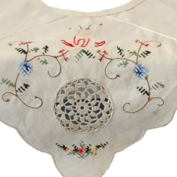 Shafii Vintage Hand Embroidered White Detachable Collar w Lace Circle Inset - Picture 5 of 14